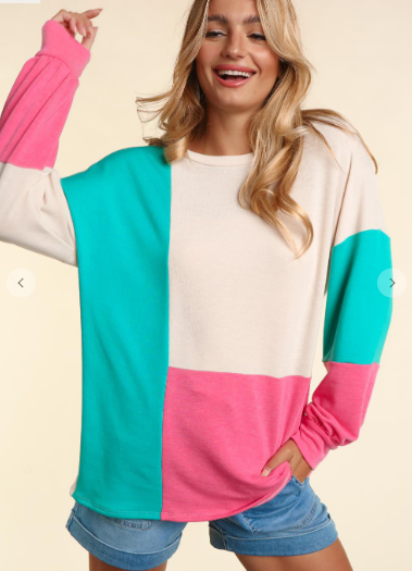Drop Shoulder Oversized Color Block Knit Top