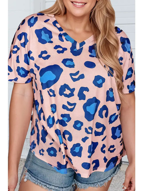 Pink and Blue Leopard Top