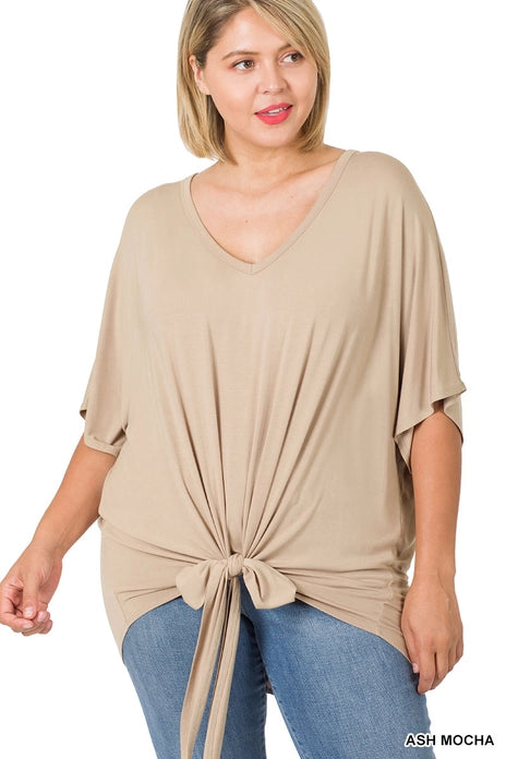 Luxe Rayon V Neck Tie Front Top