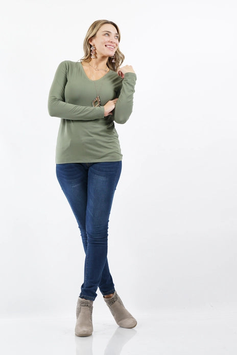 Brushed Microfiber Long Sleeve V-Neck Tee