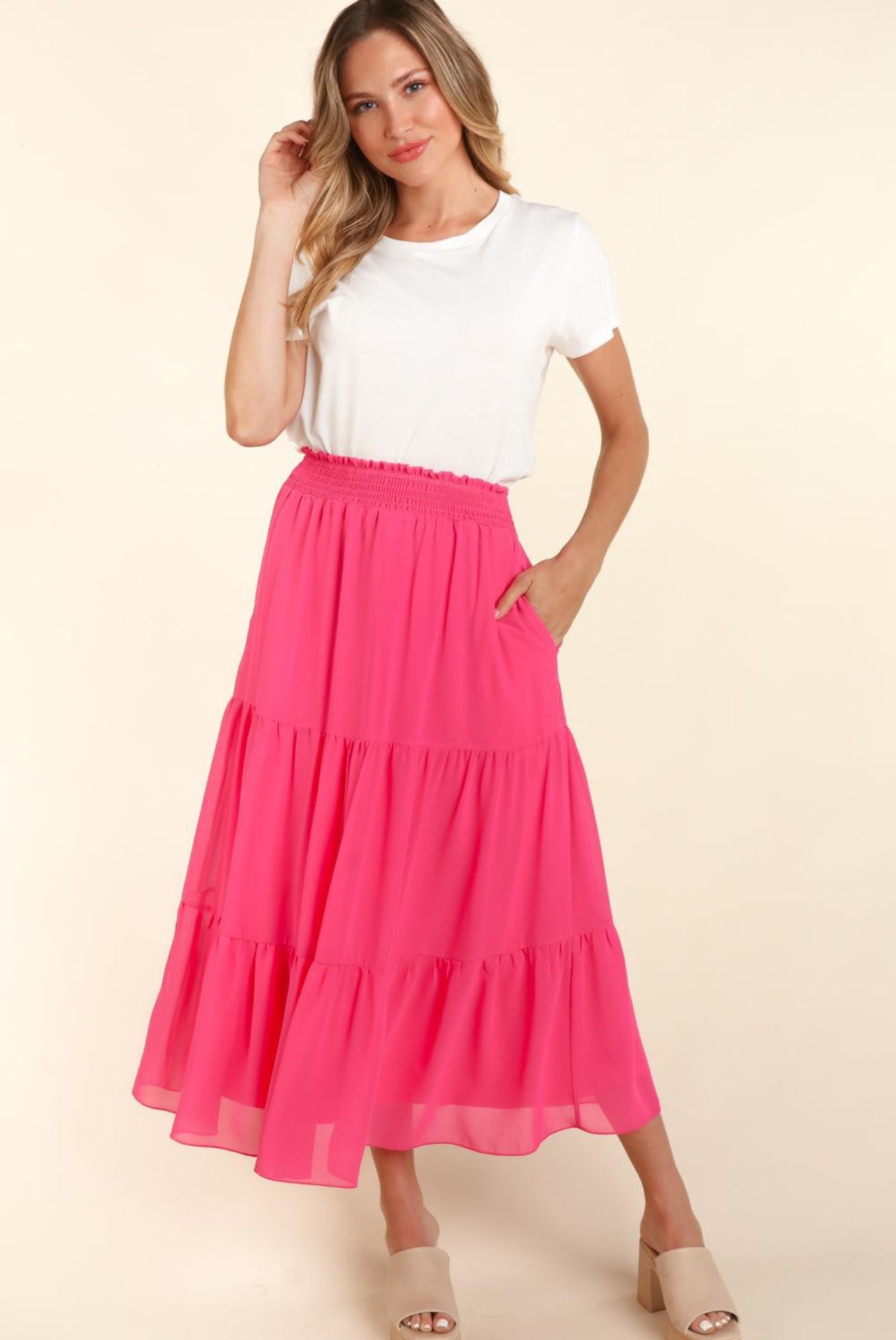 Smocked Waist Maxi With Side Pockets