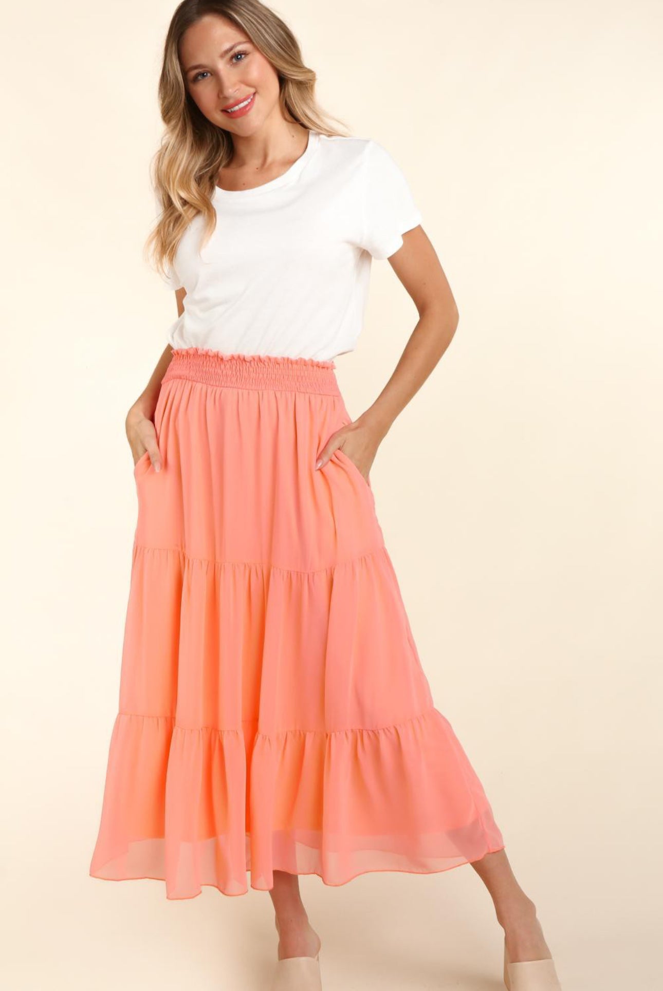 Smocked Waist Maxi With Side Pockets