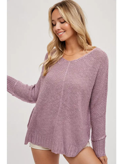 Reverse Seam Loose Fit Sweater - Mauve